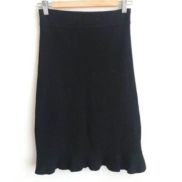 Saks Fifth Avenue Womens Black Pencil Skirt Size Medium Ruffle Hem Viscose Blend - Picture 1 of 7